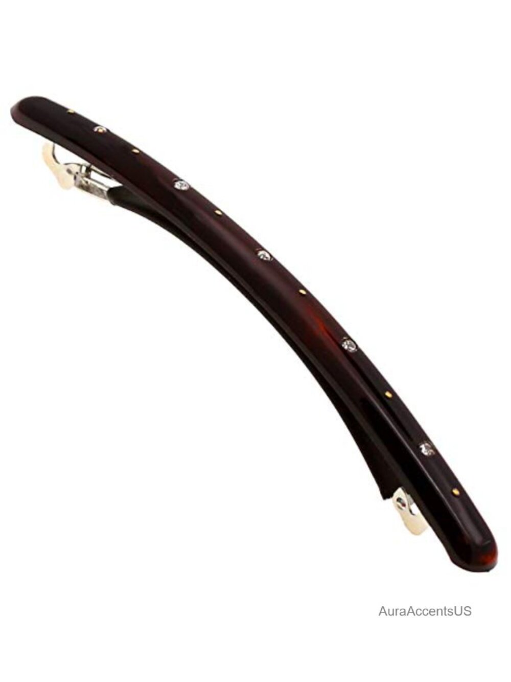 Long Skinny Tortoise Shell French Hair Barrette with Swarovski Crystals,